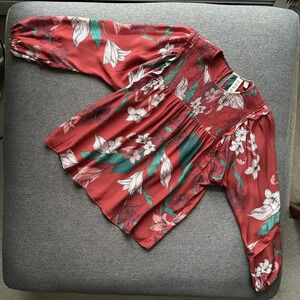 Anthropologie Dolan Left Coast Peaches Smocked 100% Silk Blouse XXS